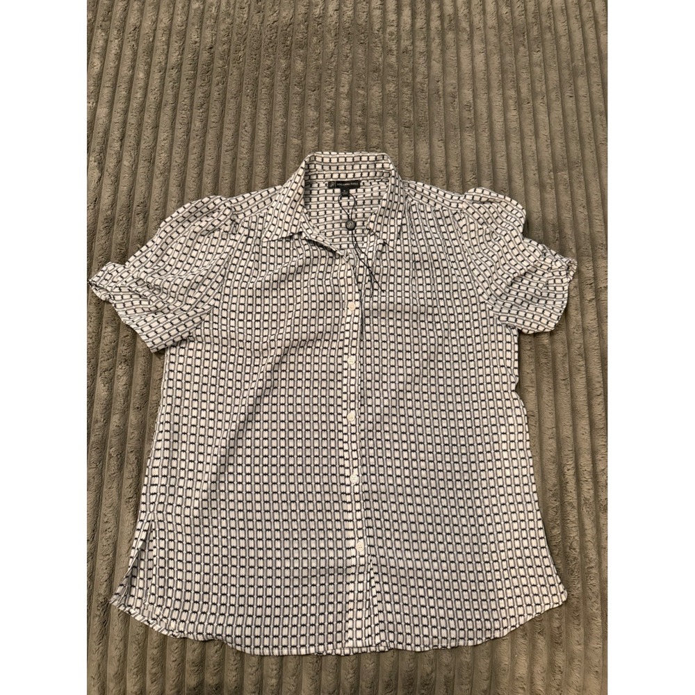 Adrianna Papell Womens Geometric Chain Link Puff Sleeve Blouse Size M